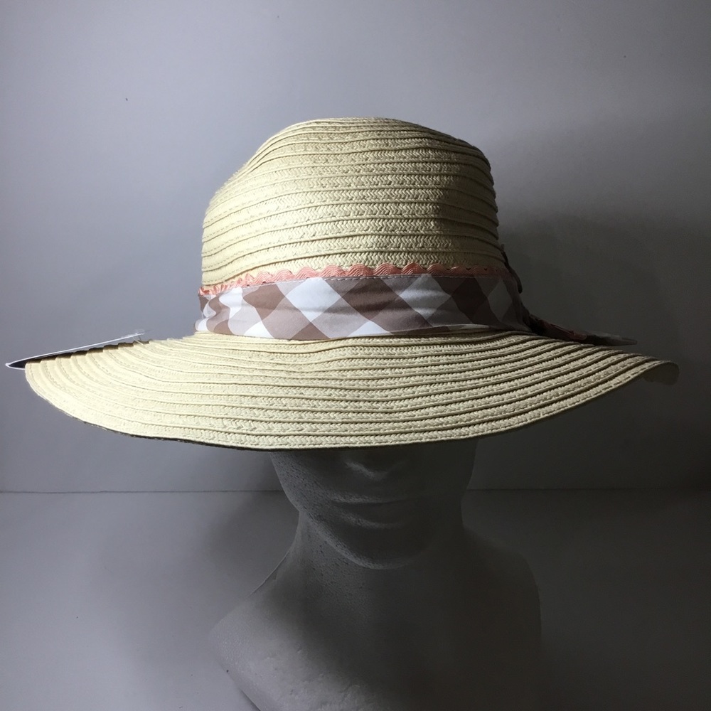 Tahari Women’s Beach Sun Gardening Gingham Trimmed Hat NWT - Picture 3 of 6